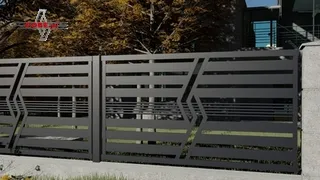 Moderne Zäune als Zaun auf Stahlpfosten befestigt