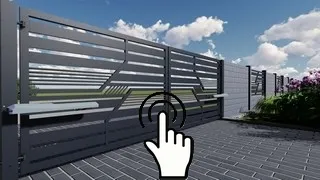  modern double-leaf automatic gate on steel poles 