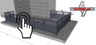sketch of the terrace railing above the garage from three sides