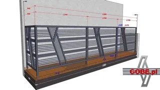  sketch of the terrace railing above the garage from three sides 