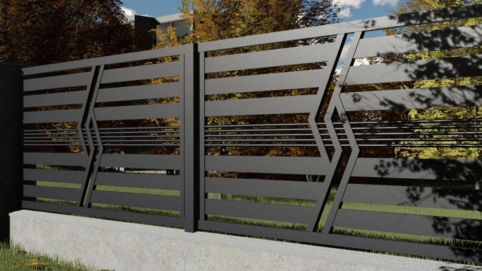 modern metal fence on a wall after a fault