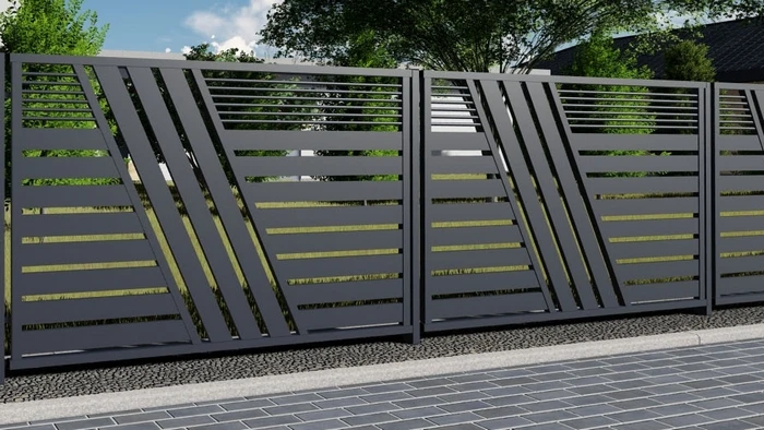 modern metal fence on steel posts 371