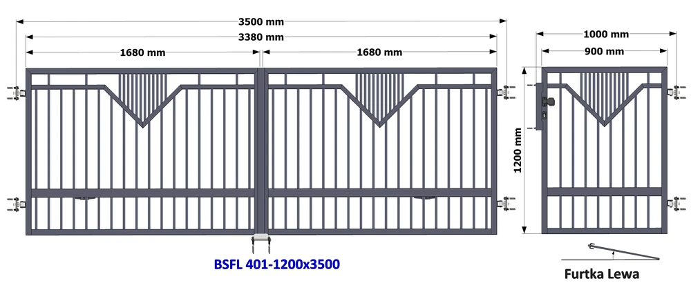Nowoczesne ogrodzenia  brama furtka lewa 120x350