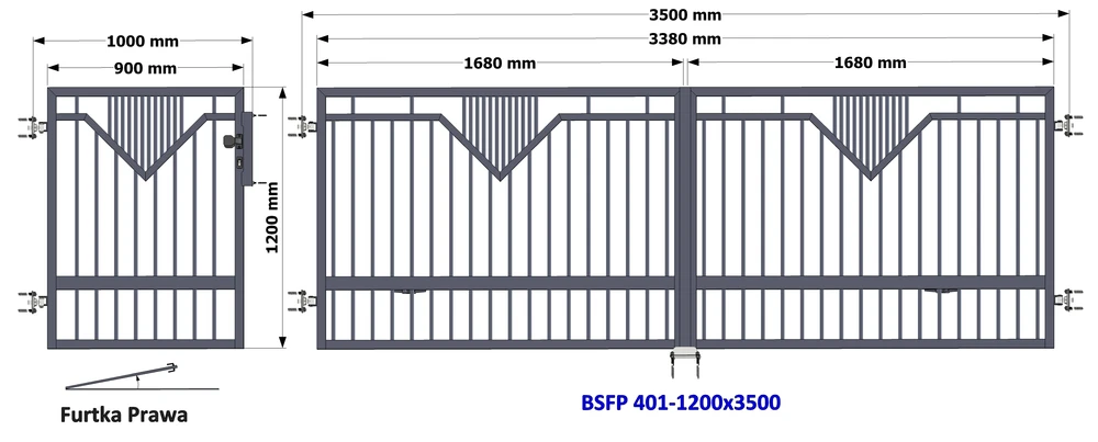 Nowoczesne ogrodzenia  brama furtka prawa 120x350