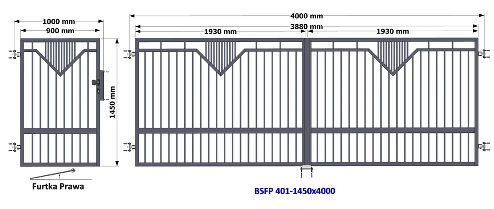 Nowoczesne ogrodzenia  brama furtka prawa 150x400